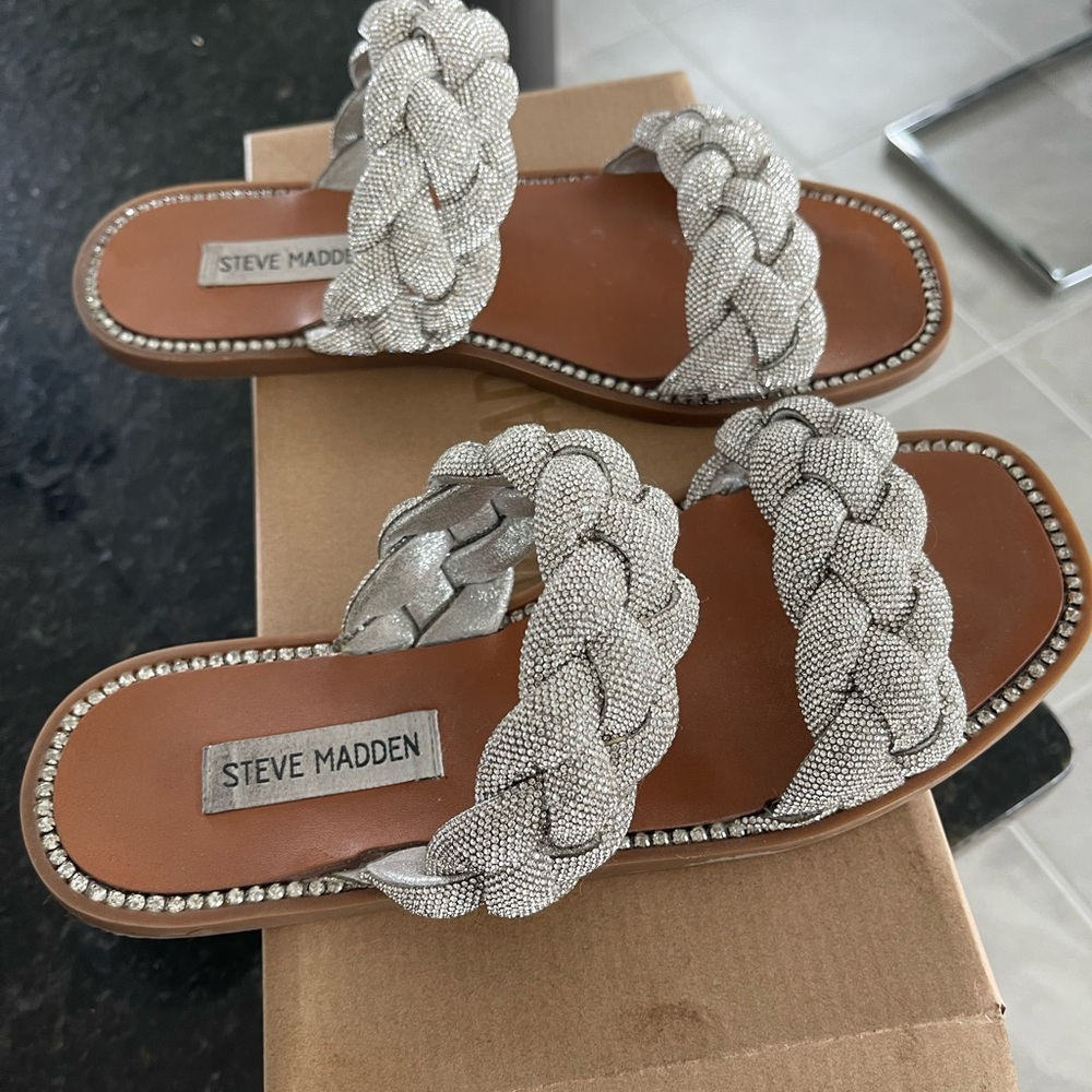 Steve Madden Silver Braided Sandals with Textured Straps
